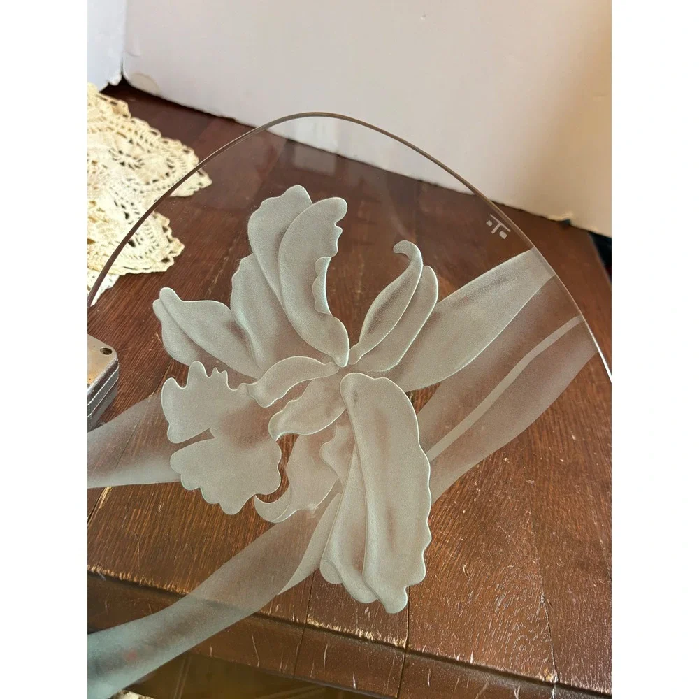 Dorothy Thorpe Irises Sand Carved Glass Oval Platter Etched Floral Serving Tray